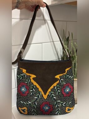 Vintage suede and denim w beading Tango handbag Boho